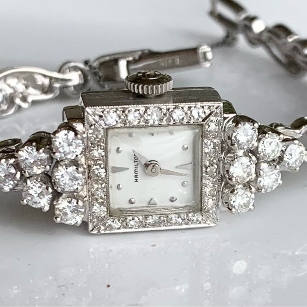 Gorgeous 3ct+ 14k Diamond Hamilton antique vintage watch